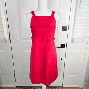 Tibi Faille Elia Dress‎ Sz 6 Sleeveless Smocked Bandeau Ruffle Party Cocktail